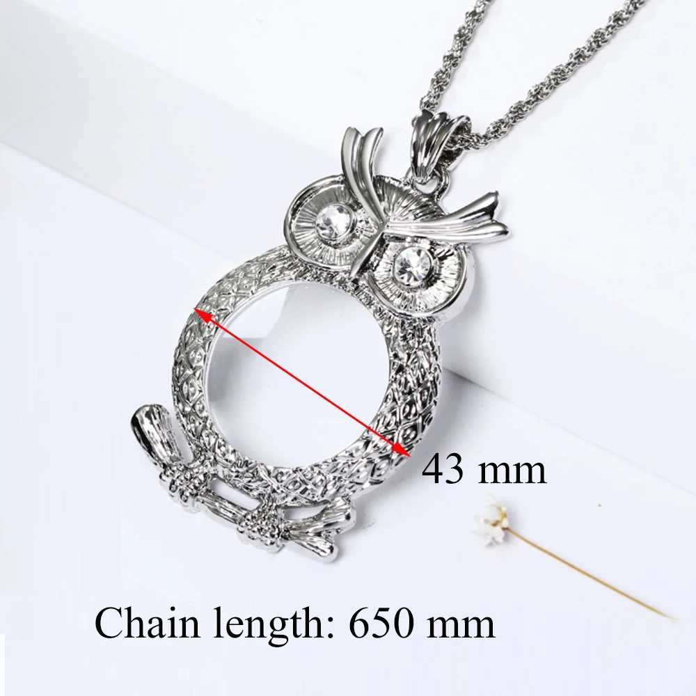 Reading glasses Long chain Magnifying glass pingentes Owl pendant crystal Magnifier necklace A gift to grandpa and grandma