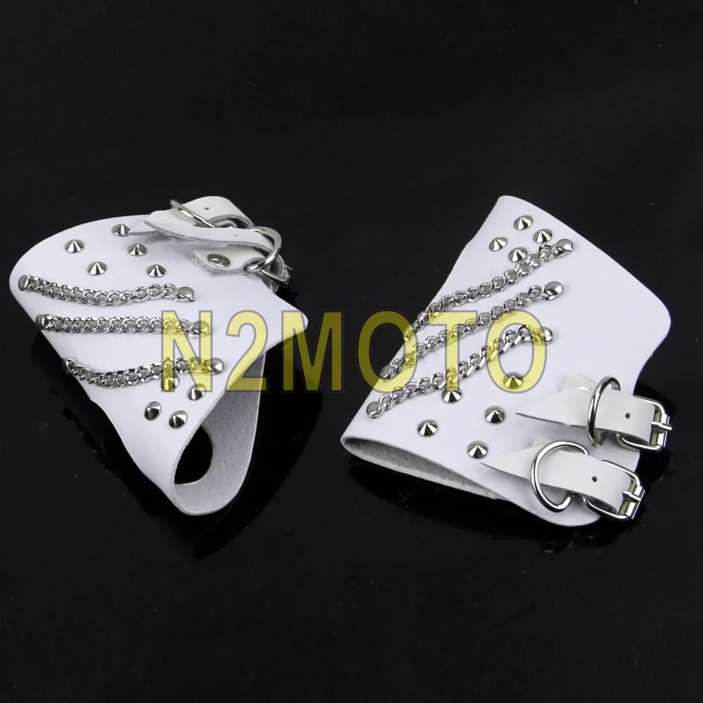 Unisex Men/Women White Motorcycle Biker Glove Stud Chain Glove 1 Pair Cool Punk Gloves