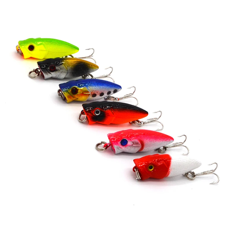 6Pcs 3.5cm 3g Artificial Bait Mini Popper Fishing Lure Crankbait Wobblers Hard Plastic Laser Fishing Lure Baits 3D Fish Eyes