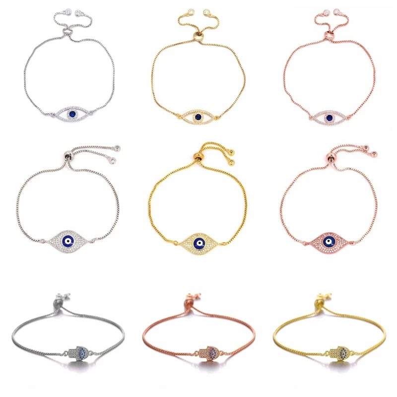 Juya Handmade Rose Gold Silver Plated Greek Eye Jewelry Supplies Adjustable Chains Evil Eye Hamsa Fatima Bracelet For Women Men