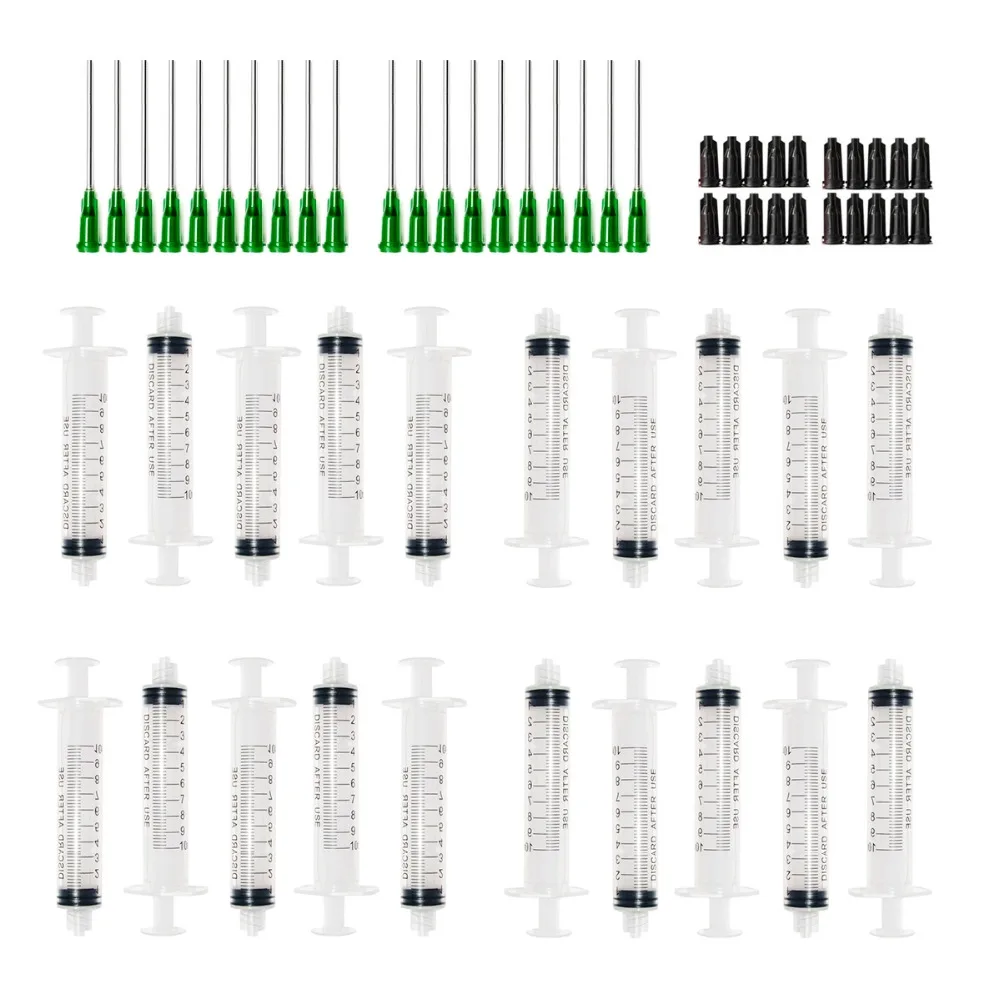 

(20set) 10ml Plastic Syringe with 1.5inch 14G Blunt Tip Needles For Lab and Industrial Dispensing Adhesives Glue Soldering Tools