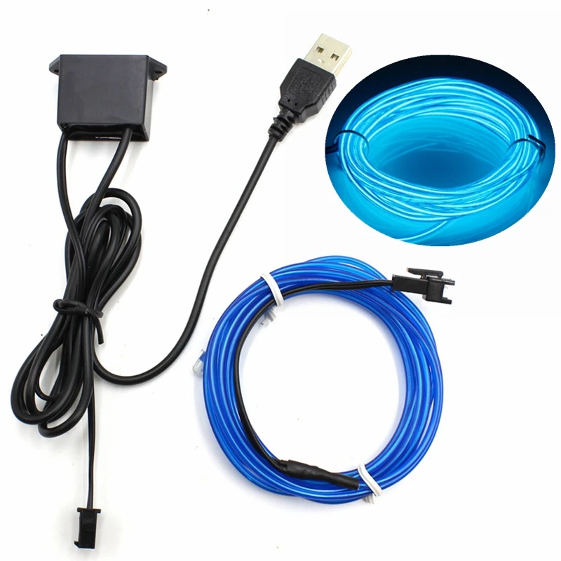 1/2/3/5/10M EL Wire With 5V USB Controller Neon Light LED lamp Flexible Twinkle Glow Rope Tube Wire Waterproof LED Strip