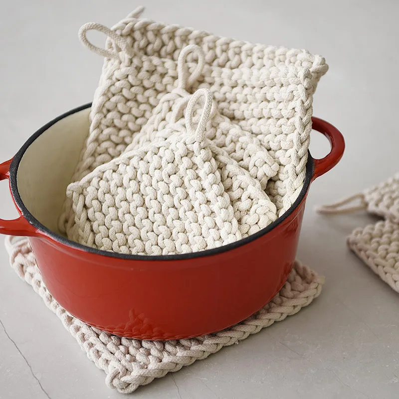 Woven Pot Holder Cotton Coaster Heat Resistant Cup Mug Mat Coffee Tea Hot Drink Posavasos Placemat Table Decoration Accessories