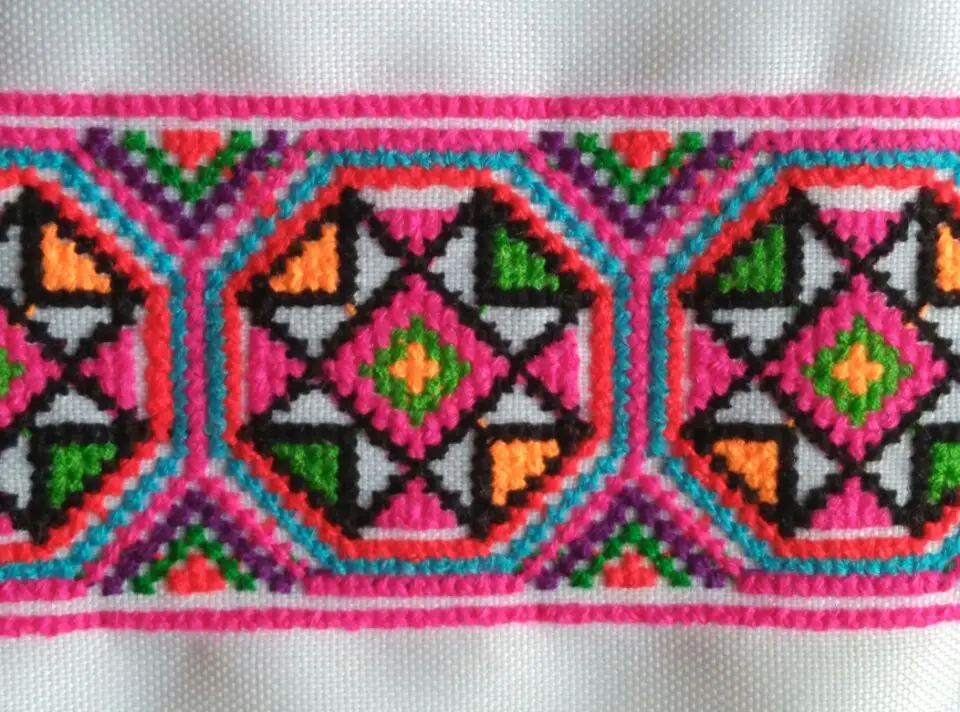 1yard Hmong Embroidery Lace 6.5cm Miao Dress Collar Decor Ribbon Tape Ethnic Tribal Nepal Thai Lao India Boho Slavic Sewing DIY