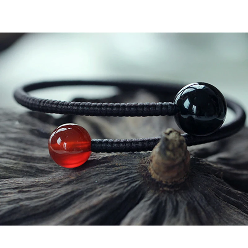 Tai Chi Tibetan Buddhism Handmade Rope Braided Simple Special Obsidian Bracelet Bangle Meditation Bracelet for Men and Women