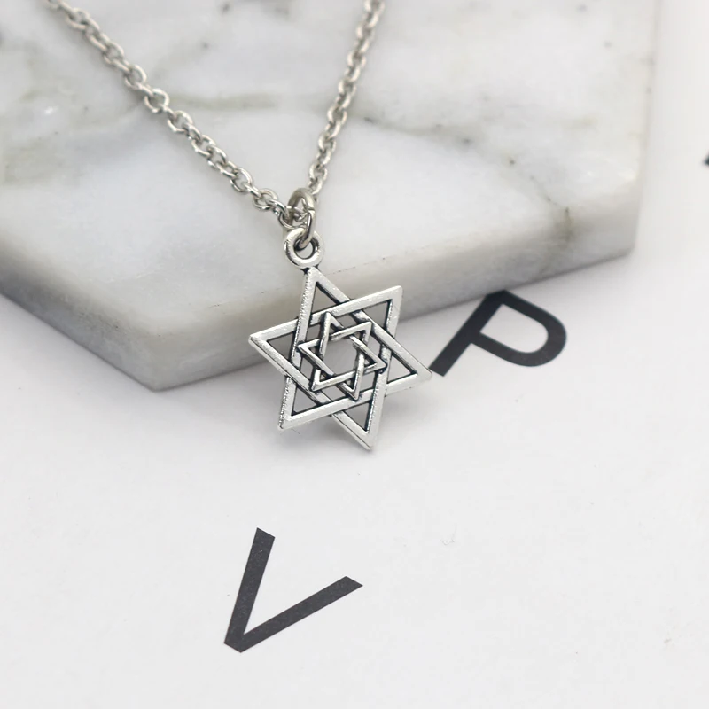 New Steampunk Six-Pointed Star Pendant Necklace Tiny Hollow Inverted Triangle Man David Star Pendant Charms Necklace Woman Gift