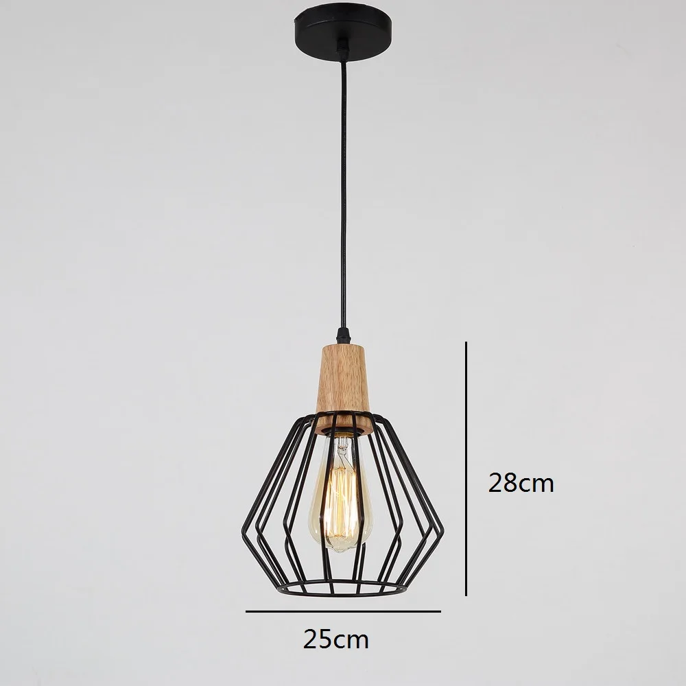 Wrought Iron Industrial Lighting Fixtures Vintage Wood Kitchen Island LED Lamp Modern Pendant Lights Retro Pendant Ceiling Lamp