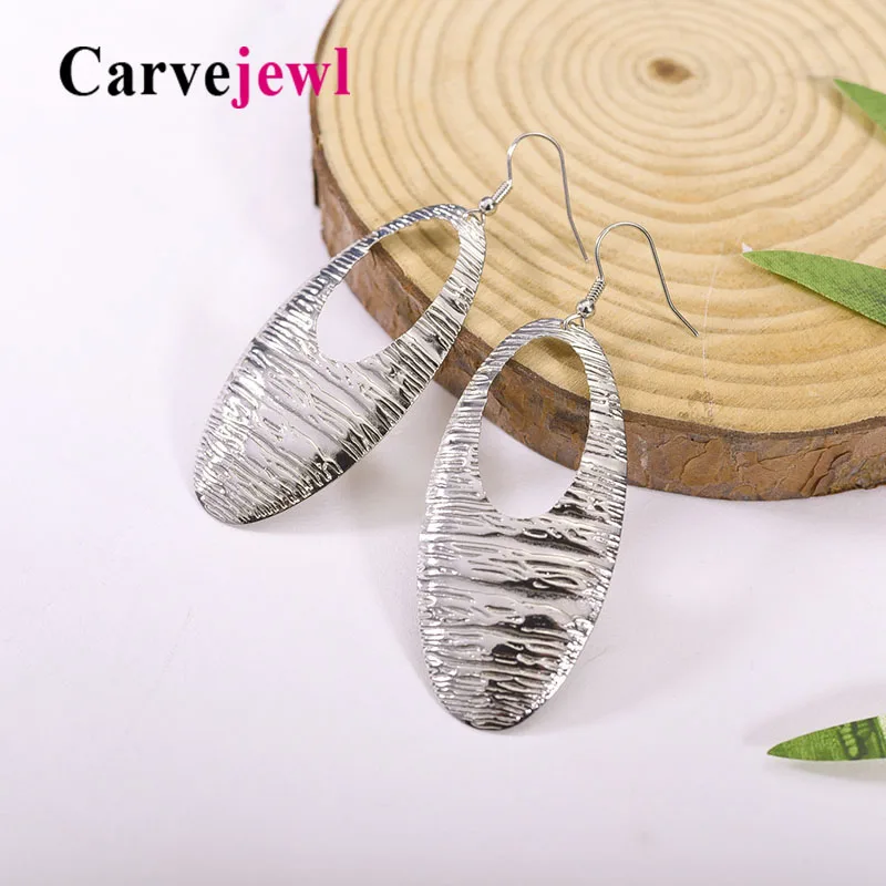 

Carvejewl big Earrings simple minimalist metal hollow out oval pendant Drop Dangle Earrings Women jewelry European style earring