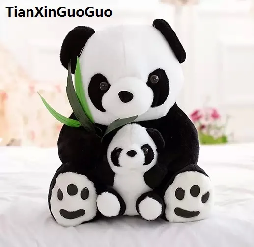 

about 38cm lovely panda plush toy bamboo panda hug baby panda soft doll throw pillow birthday gift s0395