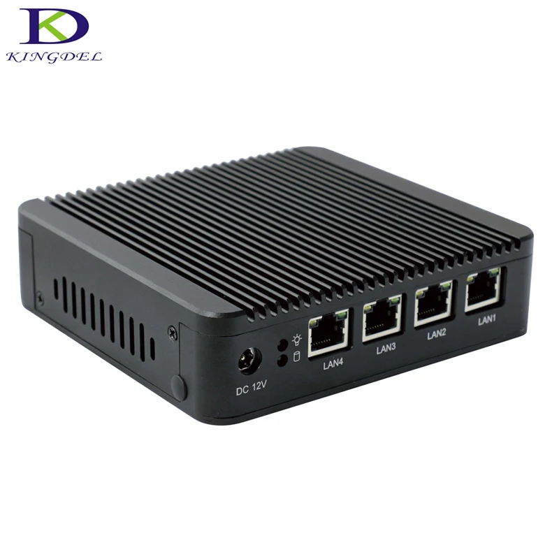 4*LAN Fanless Mini PC Intel J1900 2GHz up to 2.42 Quad Core Four Thread Micro Computer Mini Destop PC win7 Terriy PC 8G+64G SSD