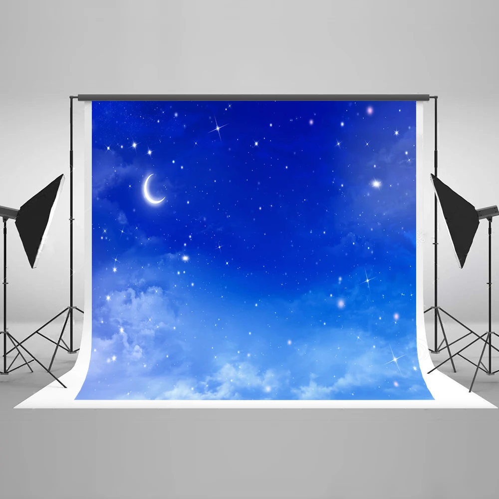 

VinylBDS 10ft Blue Starry Sky Photography Backdrops Children Bokeh Dream Backgrounds For Photo Studio Moon Photo Booth Backdrop