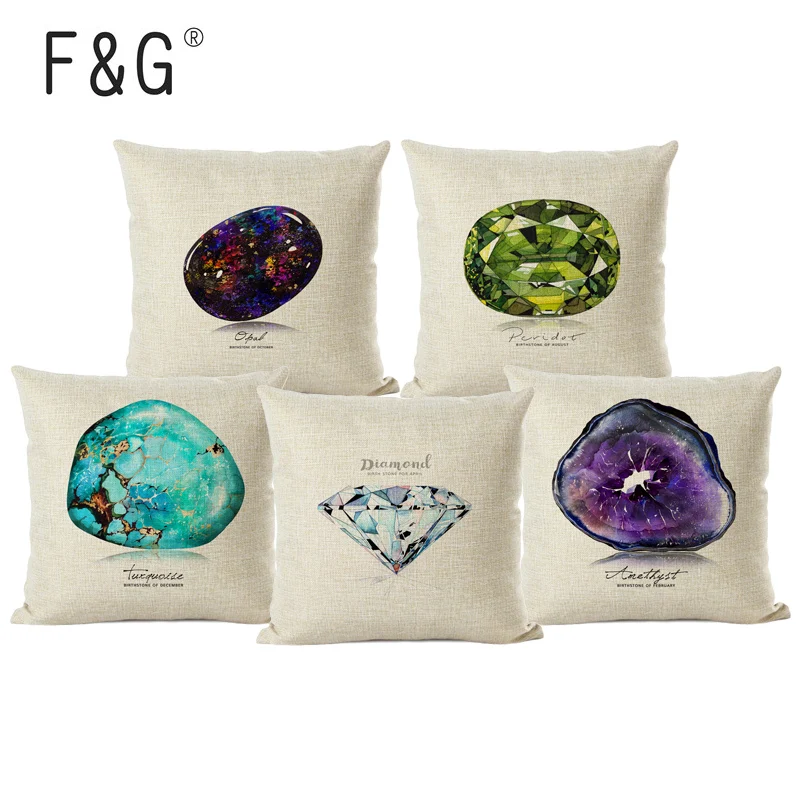 Pillow Cover Colorful Gem Crystal Block Cushion Cover Sofa Cover Beautiful Diamond Patterned Cushion Linen Cotton Pillow Cover