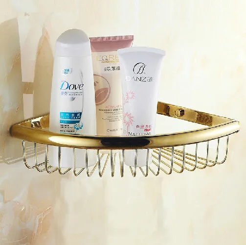 

New Luxury Wall Mounted Golden Shower Basket Shelf for Cosmetic Orgnizer golden shower basket bathroom holder