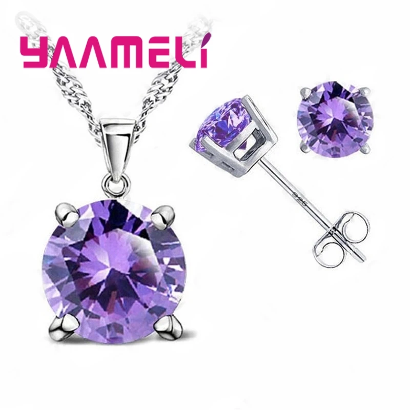 925 Sterling Silver Shiny Cubic Zirconia Necklace & Earrings Set