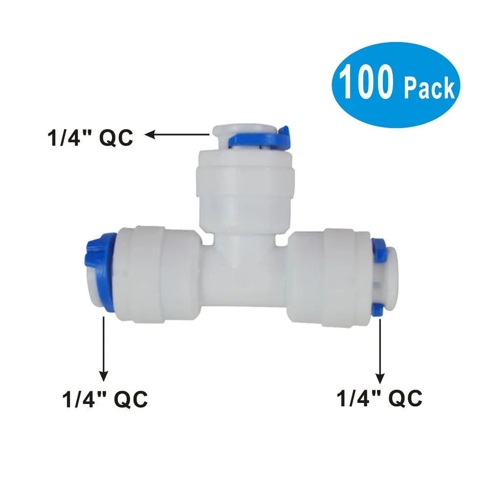 100 PACK OF Quick Connector Union Tee 1/4