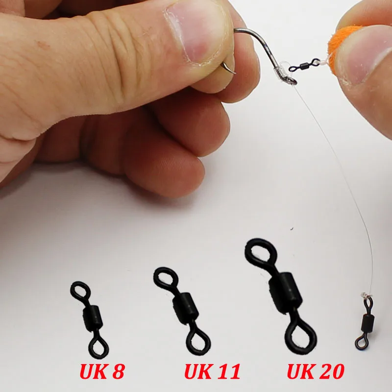 

100PCS Carp Fishing Micro Rig Swivels for D-Rig Chod & Hinged Stiff Rigs UK 8 11 20 Matt Black Fishing Terminal Accessory