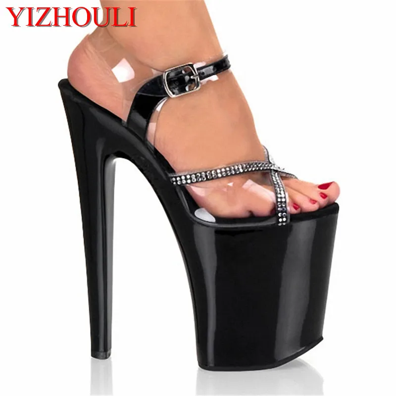 

sandals high HEEL 20cm stiletto heel with 9cm platform women shoes slip on peep toe lady platform Dance Shoes