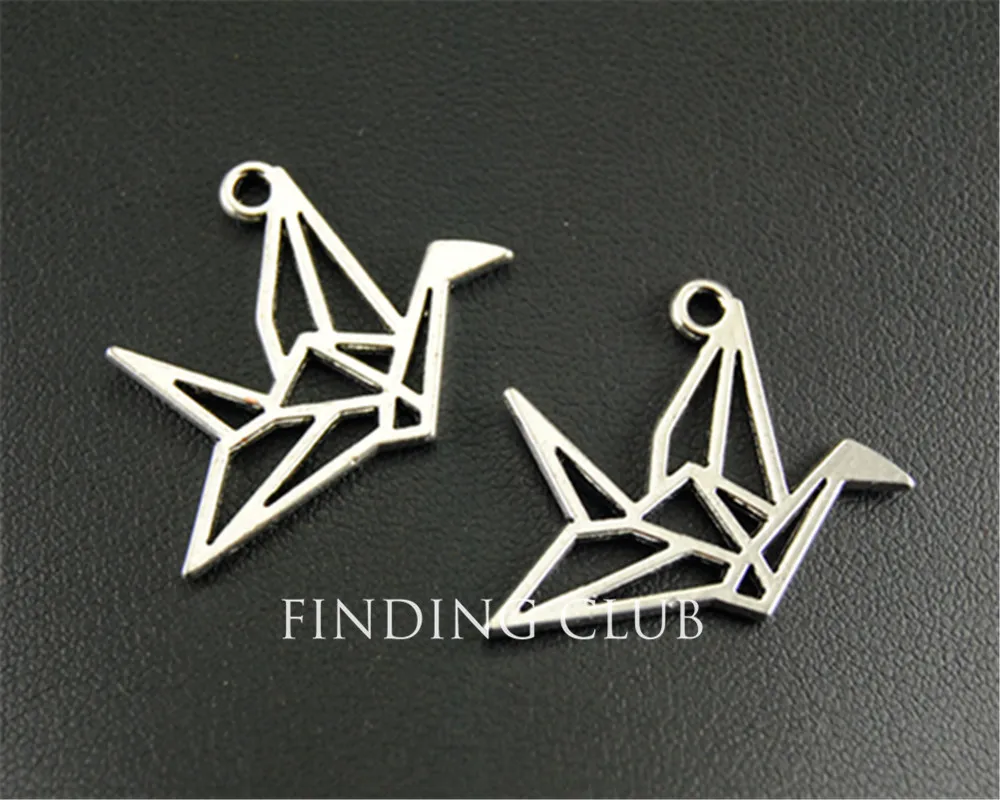 15 قطعة فضية اللون ورقة كرين حلية قلادة صنع المجوهرات Craft بها بنفسك اليدوية الحرفية 27x19 مللي متر A1316 #2