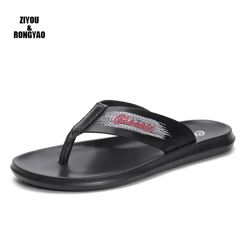 

2019 Summer Shoes Men Slippers Genuine Leather Beach Slippers Mens Flip Flop Sandals Summer Man Shoes Male Flip Flops босоножки