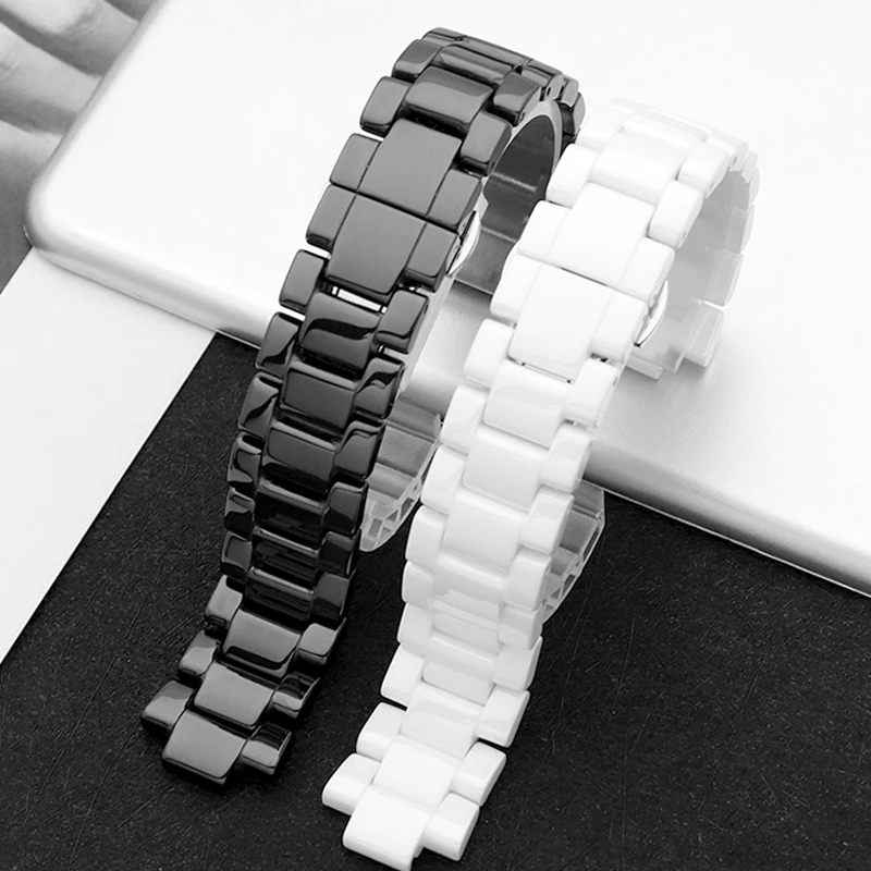 High-end Black / White Ceramic Watch Strap 22mmx11mm Watchband Ceramic Strap for AR1421 AR1424