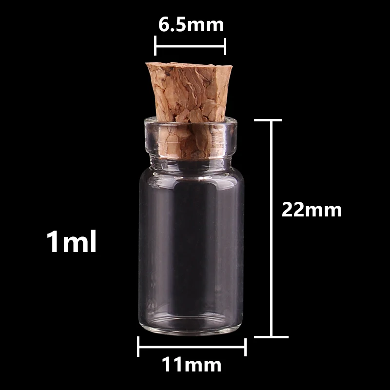 wholesale 300 pieces 1ml 2ml Mini Glass Bottles with Cork Stopper Empty Spice Bottles Jars Gift Crafts Vials