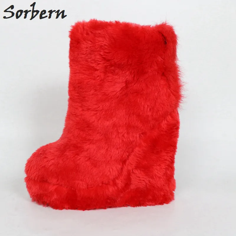 Sorbern stivaletti in pelliccia rossa per donna zeppe Boot Unisex piattaforma spessa stivaletti corti Fetish tacchi alti taglia personalizzata