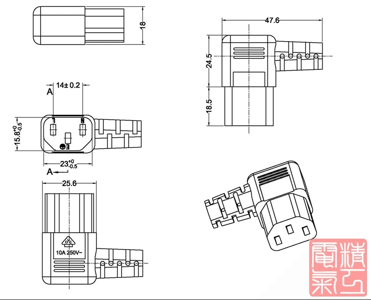 3 Prong Plug PC Portable Power Cord Computer IEC320 C13 Short Cable 20cm Angled Elbow Design