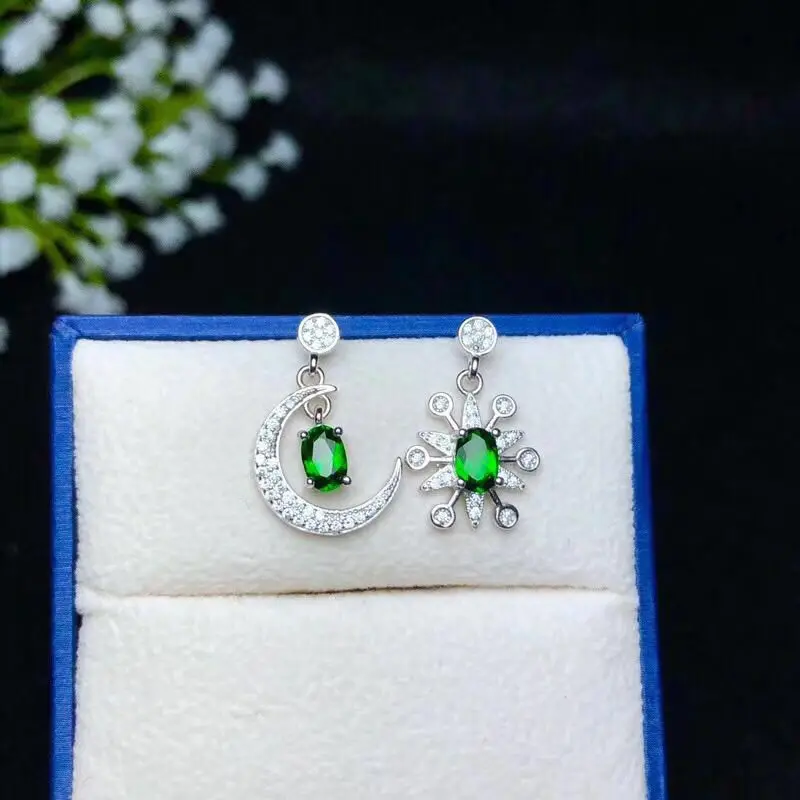 

Xin yi peng 925 silver plated gold inlaid natural diopside female eardrop for women fine stud earrings S925