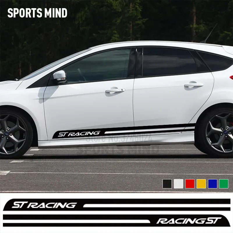 

1 пара спортивных наклеек для кузова ST RACING, гоночные наклейки в полоску для Ford Focus Fiesta Mondeo Kuga MK2 MK3, автомобильные аксессуары