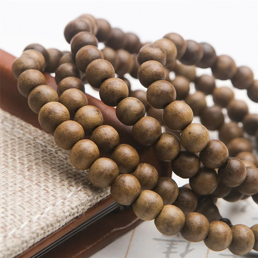 Natural Agilawood Aloeswood Wood Bracelet 108 Round 9mm Women Men Prayer Bead Charms Stretch Crystal Agilawood AAAAA