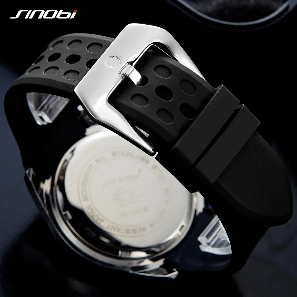 SINOBI Watch Men Sport Quartz Watches Top Luxury Brand Clock Silicone Waterproof Geneva Saat Fashion & Casual Relogio Masculino