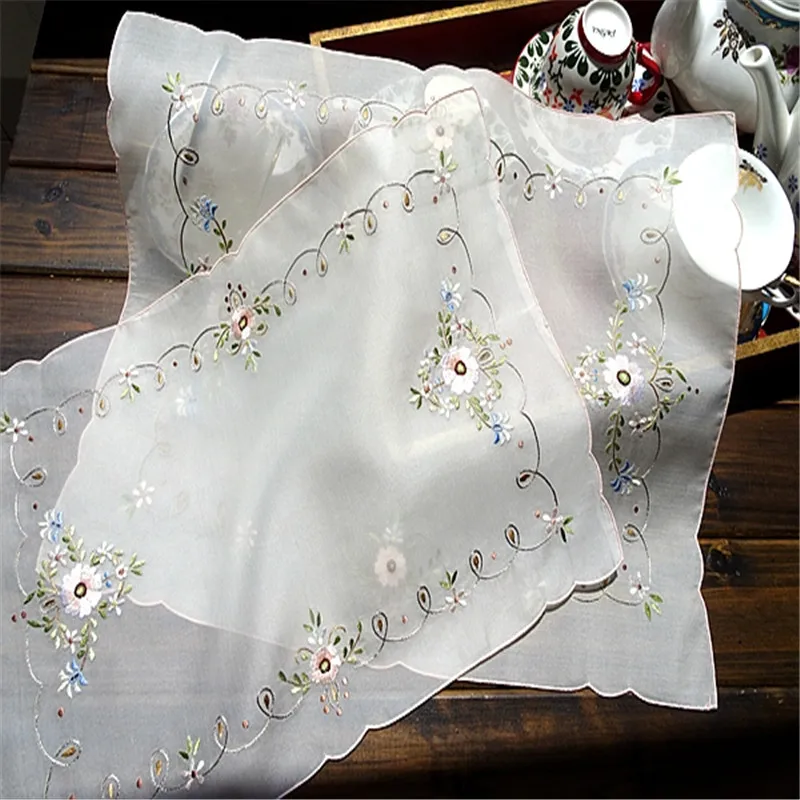 Free Shipping Elegance Embroidery 43x28cm Tablecloth Cup Mat Cover Place Wedding Party Chirstmas Gift Blanket Antependium