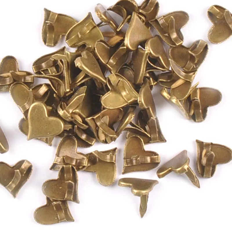 Retro Bronze Heart Brads Scrapbooking Embellishment Fastener Metal Crafts For DIY Shoes Decor Accessories 50pcs 11x10mm c1514