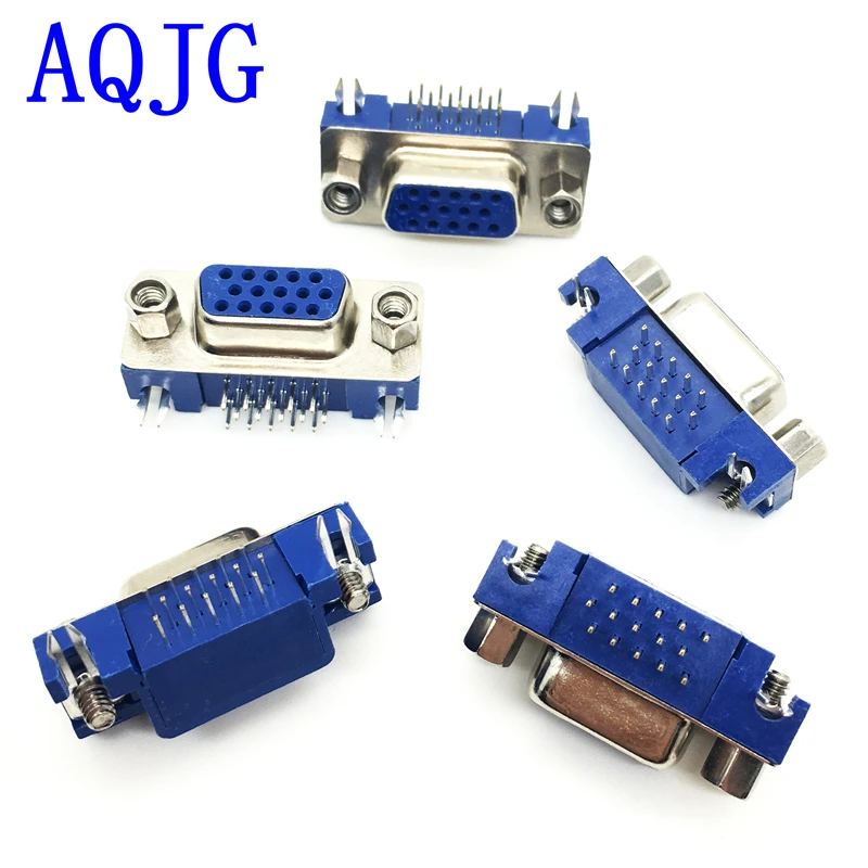 50 pz DB15 DR15 3 Righe Blu Porta Parallela 15 Spille D Sub Femmina 15 Vie PCB 90 Gradi Connettore DB15 Presa Spina di Adattatore VGA