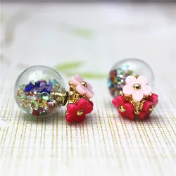 New summer style design fashion brand jewelry metal flower earrings for women glass beads crystal  stud earrings