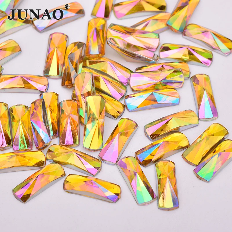 JUNAO 6x16mm Aqua Blue AB Crystal Flat Back Rhinestones Applique Acrylic Gems Glue On Rectangle Stones Scrapbook Strass for DIY