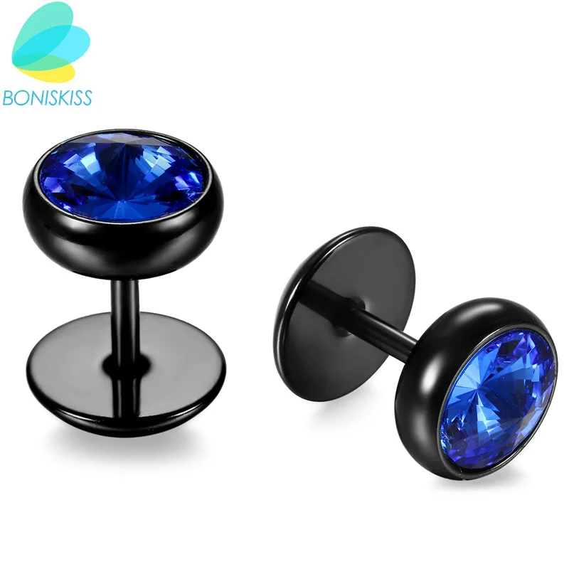 Stylish Stainless Steel Black Blue Barbell Earrings