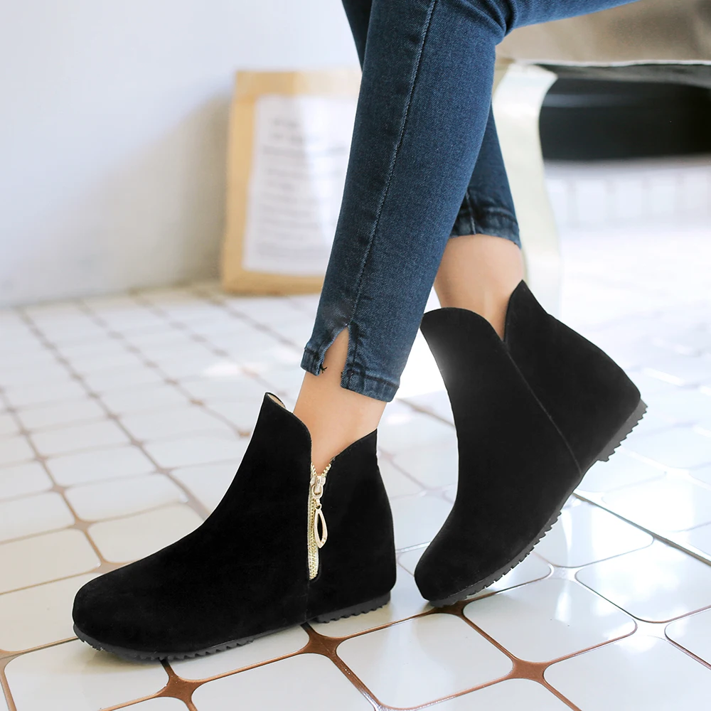 Plus Big size 34-52 New Round Toe Buckle Boots for Women Sexy Ankle Boots Heels Fashion warm Winter  Spring  Autumn Casual 505