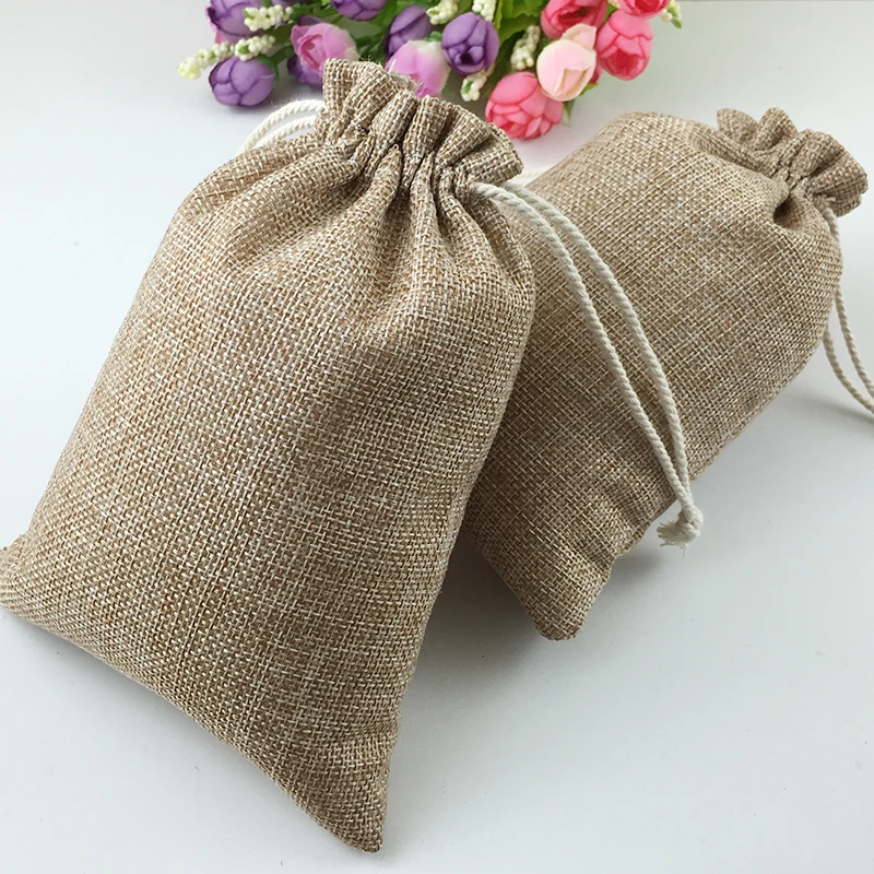 1pcs Vintage Natural Burlap Hessia Gift Candy Bags Wedding Party Favor Pouch Birthday  Supplies Drawstrings Jute Gift Bags