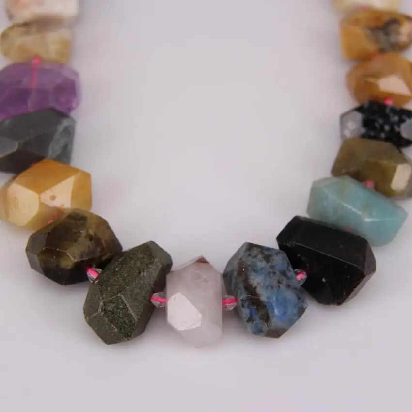 Full Strand Mixed Stones Faceted Nugget Beads,Quartz Crystal,Sodalite,Unakite,Amazonite,Center Drilled Cut Slabs