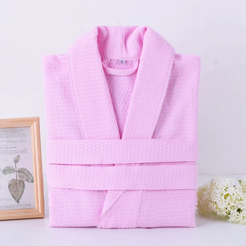 

Bathrobe Women Waffle 100% Cotton Female Summer Bath Robe Women's Pajamas Home Couple Absorbent Robe Breathable Long Sleeves