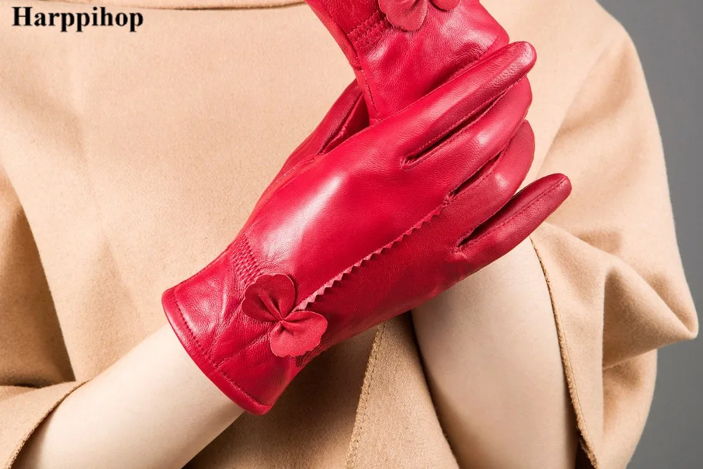 2021  women\'s genuine leather gloves  sheepskin gloves  fashion female windproof gloves autumn and winter mittnes