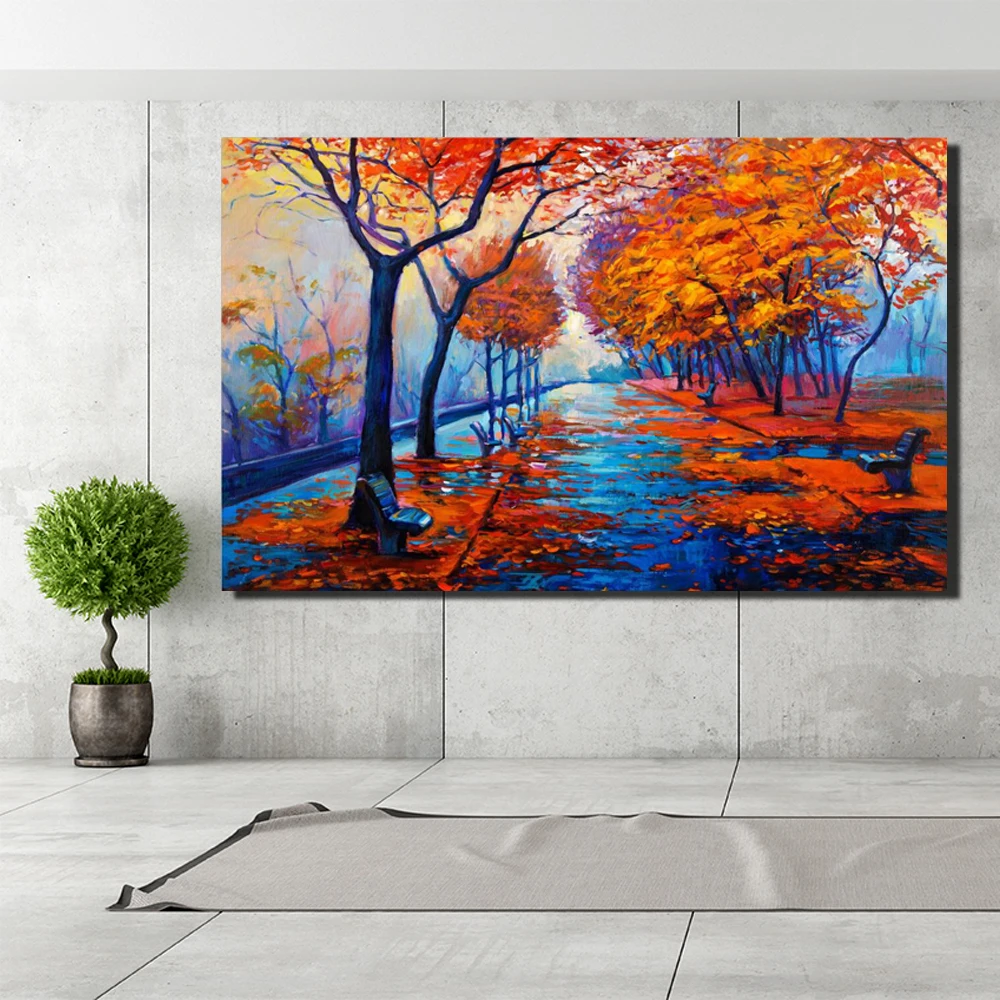 

Canvas Paintings Wall Art Trees Landscape Oil Paintings Print On Canvas Yellow Classical WallDecor For Living Room