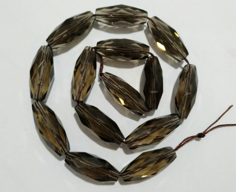 100% Natural Smoky Quart z Crystal beads 11x28mm Faceted Rice Gem Stone loose beads 1string (14beads)