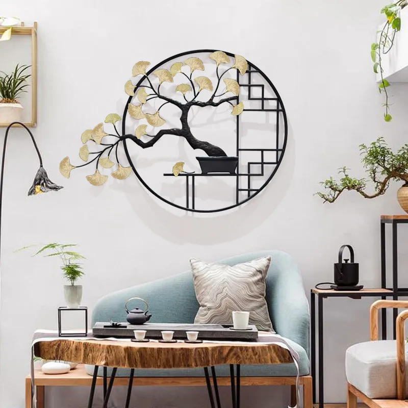 New Chinese Wrought Iron Welcoming Pine Zen Ornaments Wall Hanging Tree Decoration Crafts Home Living Room Sofa Background Mural image 6