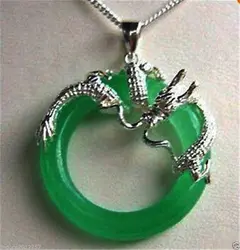 Selling jewerly  Genuine AAA Green gem solid Sterling silver dragon Pendants Necklaces