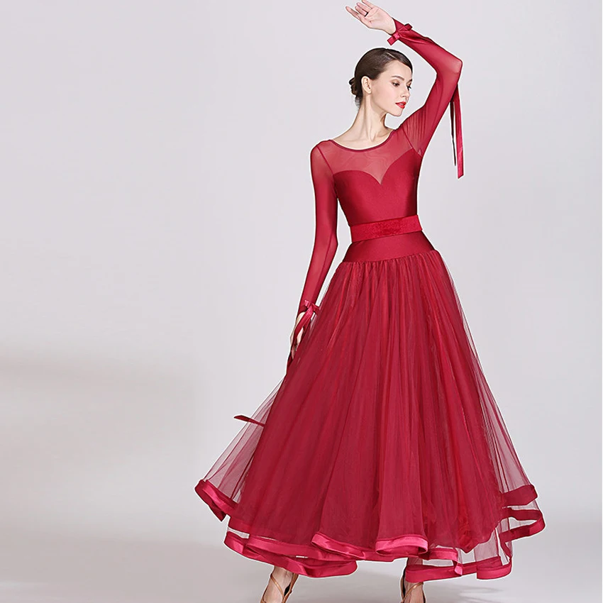 Waltz Ballroom Competition Dress Standard Mordern Dance Performance Costumes Women Mesh High End Evening Gown Sexy Big Swing