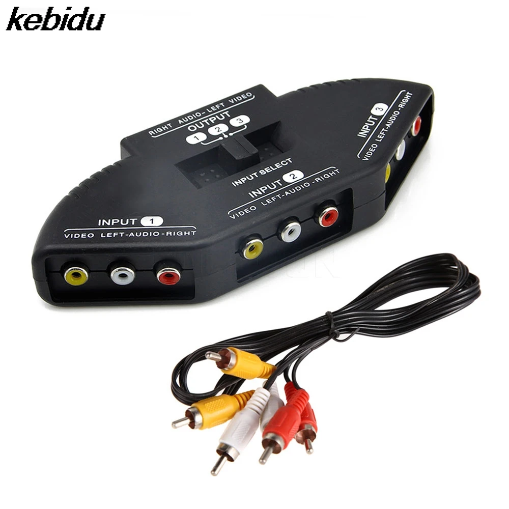 kebidu Black Selector 3 Ports Audio Video Game Switch Splitter Cable AV RCA for Wii TV DVD for XBOX for PS2