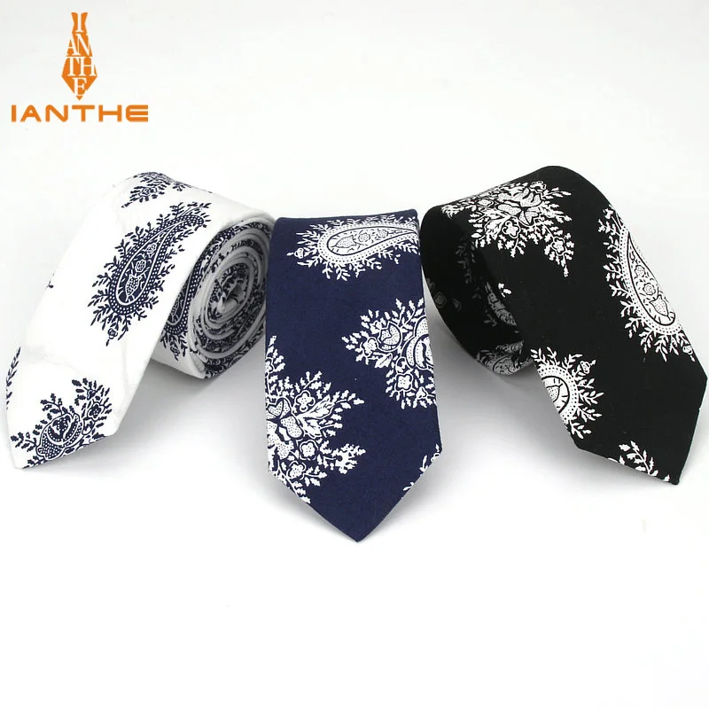 

2018 Cotton Men's Navy Black Paisley Neck Ties For Men Necktie Narrow Slim Skinny Cravate Wedding Vintage Neckties Corbatas