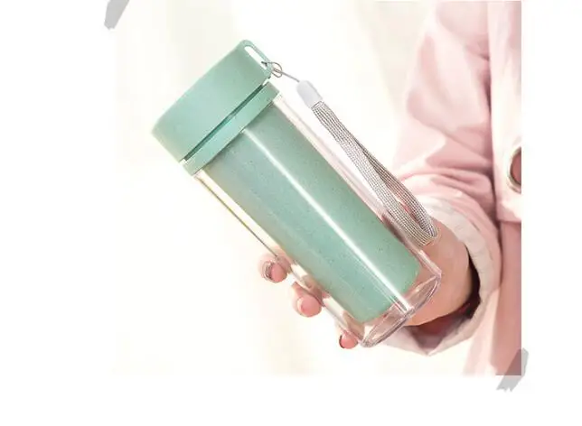 1PC Double Wall Wheat Straw Readily Cup Coffee Vacuum Cup Mugs Thermal Bottle Thermocup Fashion Vacuum Flask Cup NX 038